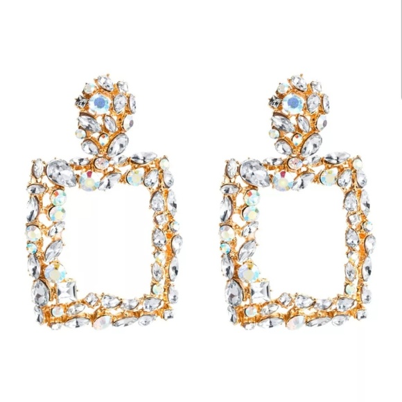 Square Crystal Earrings Chandelier Earrings - Picture 6 of 7